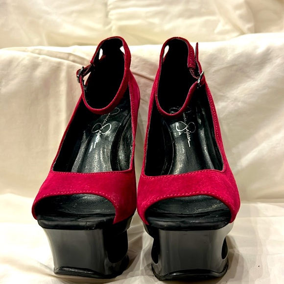Jessica Simpson - Fuscia Peeptoe Platform Stilettos with Ankle Strap, Size 7.5US - Picture 2 of 11